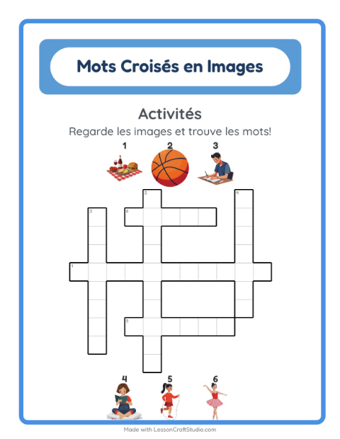 Aperçu de la fiche Mots Croisés avec Activités pour CE1 (cours élémentaire 1)