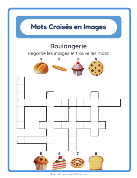 Aperçu de la fiche Mots Croisés avec Boulangerie pour CE1 (cours élémentaire 1)