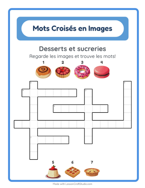 Aperçu de la fiche Mots Croisés avec Desserts et sucreries pour CE1 (cours élémentaire 1)