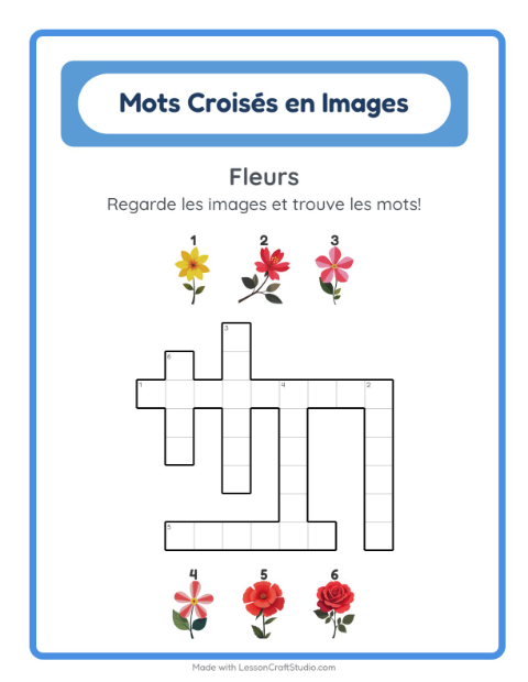 Aperçu de la fiche Mots Croisés avec Fleurs pour CE1 (cours élémentaire 1)
