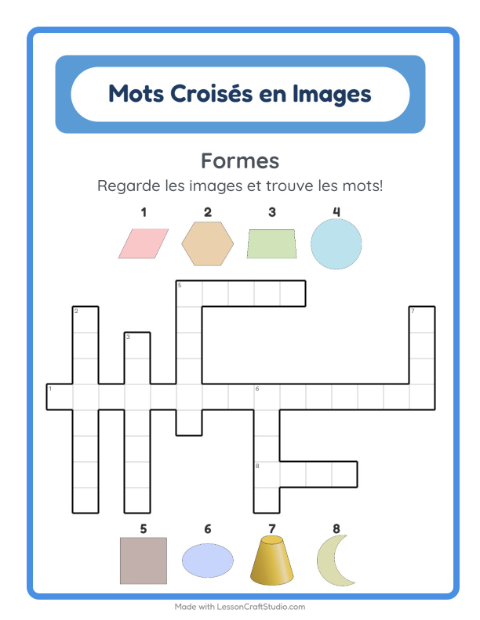 Aperçu de la fiche Mots Croisés avec Formes pour CE1 (cours élémentaire 1)