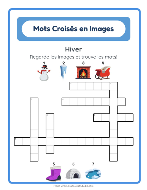 Aperçu de la fiche Mots Croisés avec Hiver pour CE1 (cours élémentaire 1)
