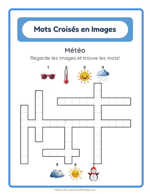 Aperçu de la fiche Mots Croisés avec Météo pour CE1 (cours élémentaire 1)