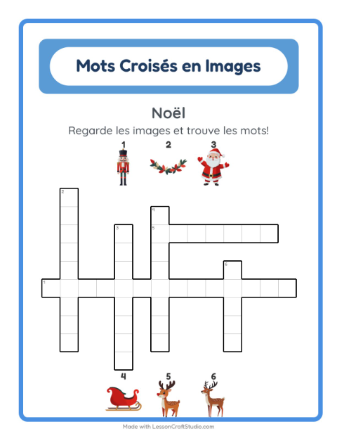 Aperçu de la fiche Mots Croisés avec Noël pour CE1 (cours élémentaire 1)