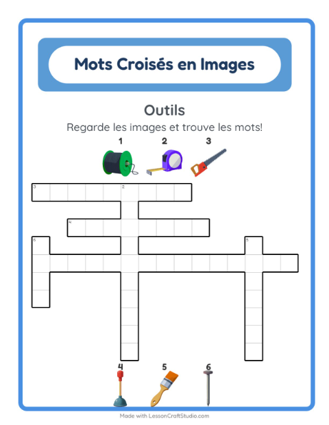 Aperçu de la fiche Mots Croisés avec Outils pour CE1 (cours élémentaire 1)