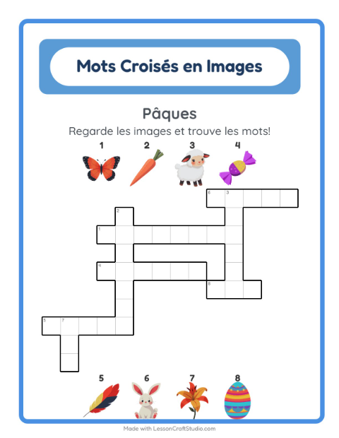 Aperçu de la fiche Mots Croisés avec Pâques pour CE1 (cours élémentaire 1)