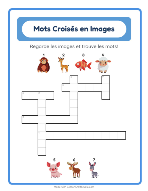 Aperçu de la fiche Mots Croisés pour CE1 (cours élémentaire 1)