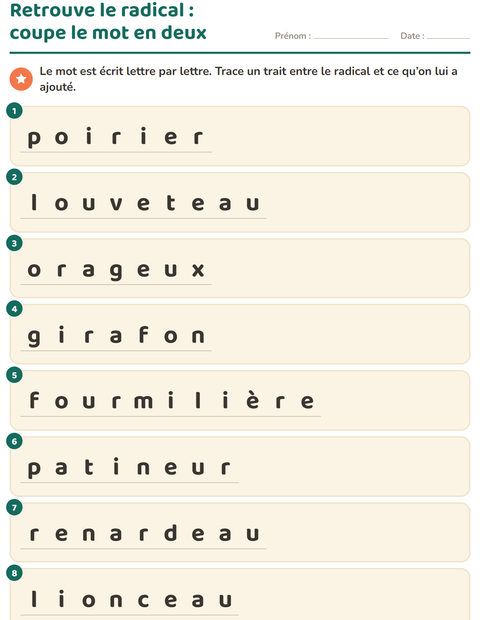 Aperçu de la fiche Mots de la même famille pour CE1 (cours élémentaire 1)