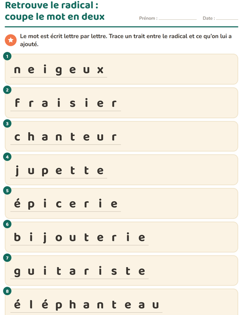 Aperçu de la fiche Mots de la même famille pour CE1 (cours élémentaire 1)