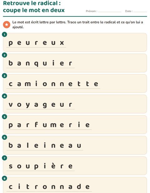 Aperçu de la fiche Mots de la même famille pour CE1 (cours élémentaire 1)