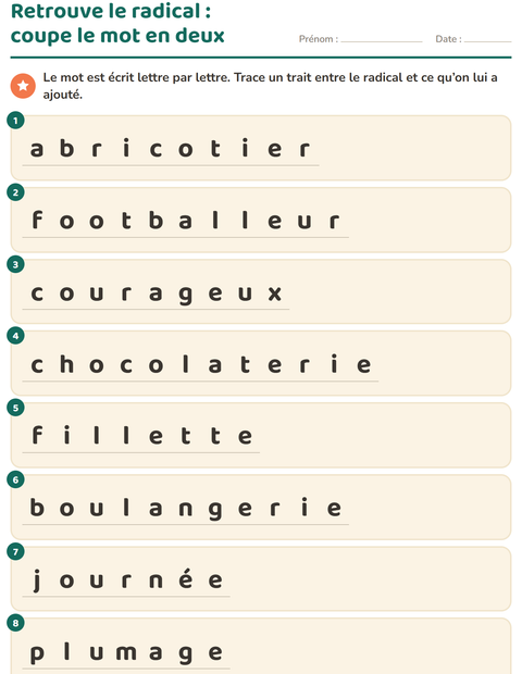 Aperçu de la fiche Mots de la même famille pour CE1 (cours élémentaire 1)