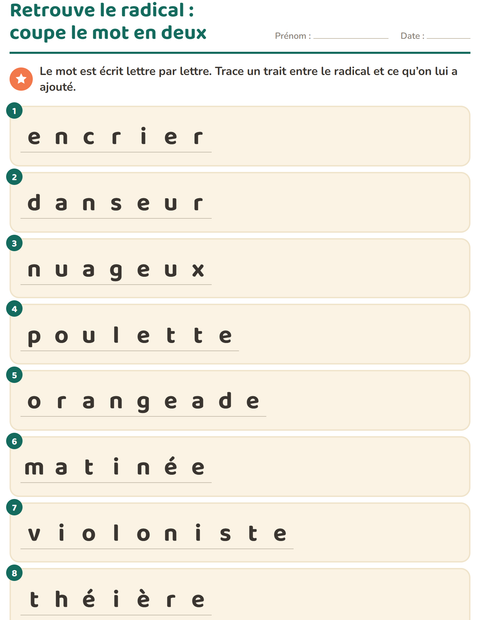 Aperçu de la fiche Mots de la même famille pour CE1 (cours élémentaire 1)