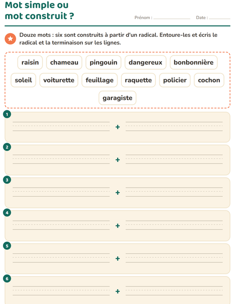 Aperçu de la fiche Mots de la même famille pour CE1 (cours élémentaire 1)