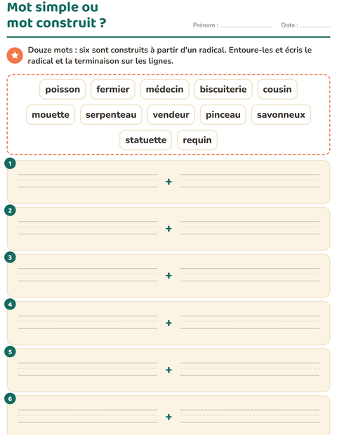 Aperçu de la fiche Mots de la même famille pour CE1 (cours élémentaire 1)