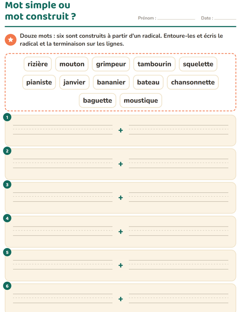 Aperçu de la fiche Mots de la même famille pour CE1 (cours élémentaire 1)