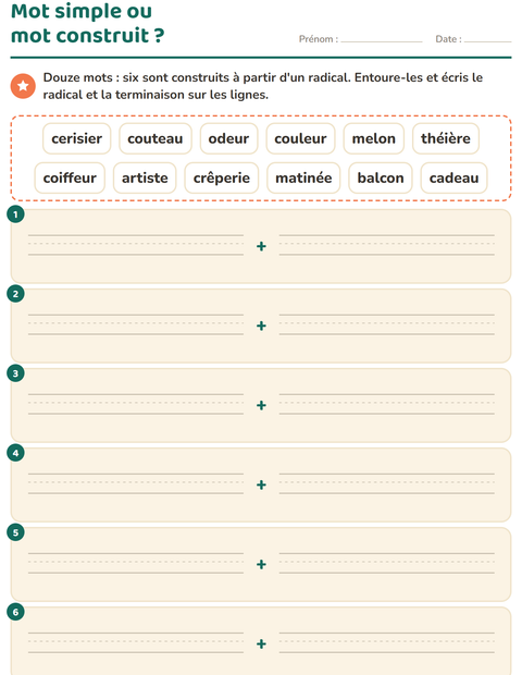 Aperçu de la fiche Mots de la même famille pour CE1 (cours élémentaire 1)