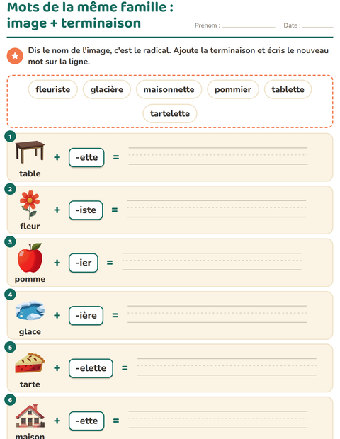 Aperçu de la fiche Mots de la même famille pour CE1 (cours élémentaire 1)