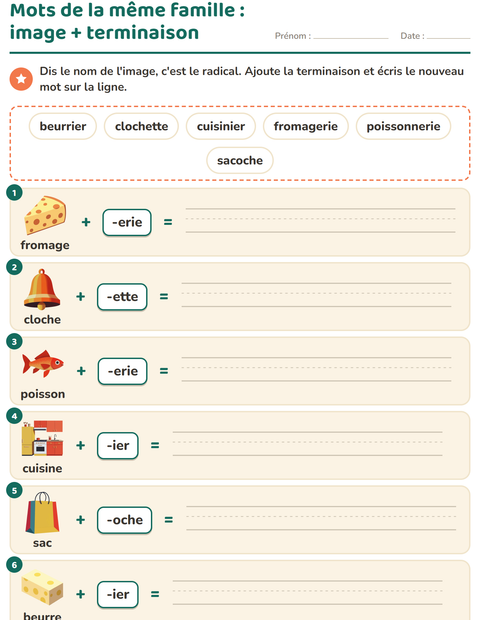 Aperçu de la fiche Mots de la même famille pour CE1 (cours élémentaire 1)