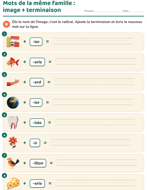 Aperçu de la fiche Mots de la même famille pour CE1 (cours élémentaire 1)