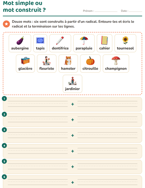 Aperçu de la fiche Mots de la même famille pour CE1 (cours élémentaire 1)