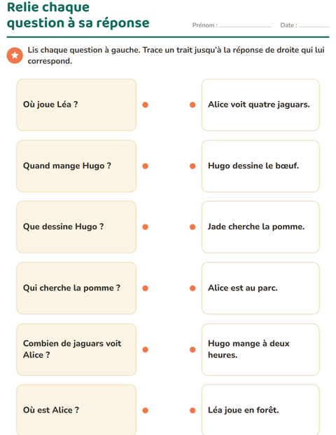 Aperçu de la fiche Les mots interrogatifs pour CP (cours préparatoire)