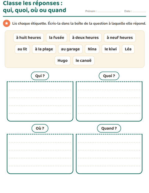 Aperçu de la fiche Les mots interrogatifs pour CP (cours préparatoire)