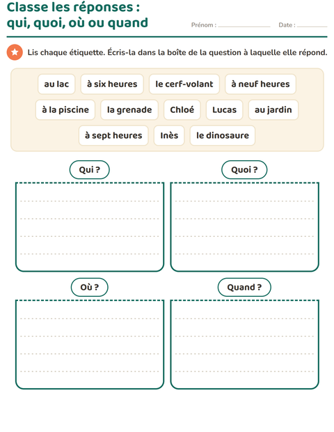 Aperçu de la fiche Les mots interrogatifs pour CP (cours préparatoire)