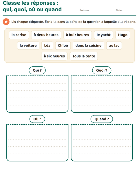Aperçu de la fiche Les mots interrogatifs pour CP (cours préparatoire)