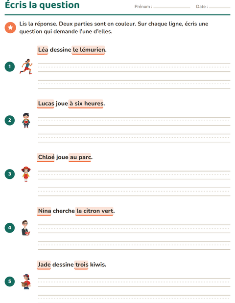 Aperçu de la fiche Les mots interrogatifs pour CE1 (cours élémentaire 1)