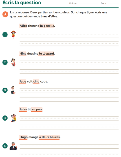 Aperçu de la fiche Les mots interrogatifs pour CE1 (cours élémentaire 1)