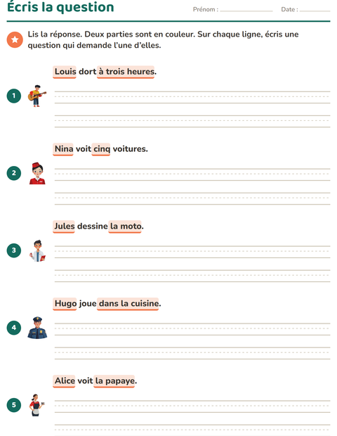 Aperçu de la fiche Les mots interrogatifs pour CE1 (cours élémentaire 1)