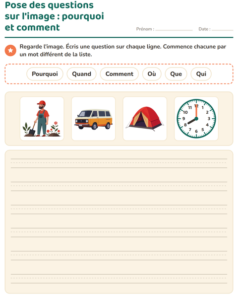 Aperçu de la fiche Les mots interrogatifs pour CE1 (cours élémentaire 1)