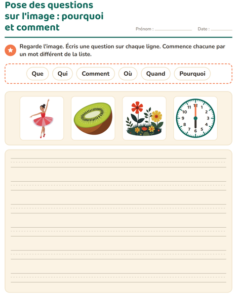 Aperçu de la fiche Les mots interrogatifs pour CE1 (cours élémentaire 1)
