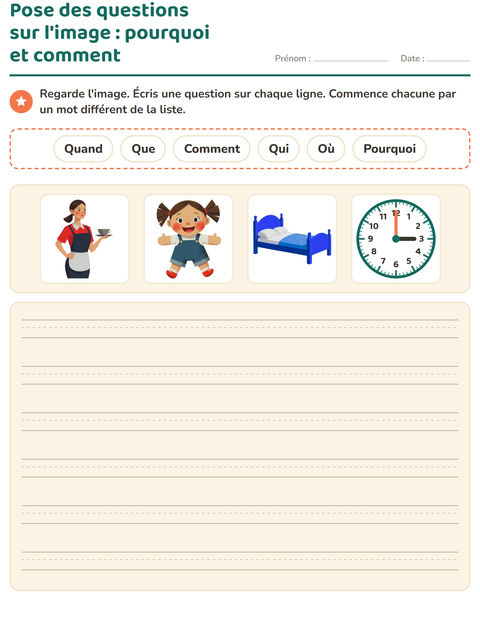 Aperçu de la fiche Les mots interrogatifs pour CE1 (cours élémentaire 1)