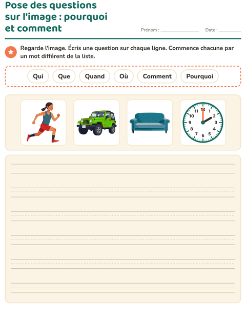 Aperçu de la fiche Les mots interrogatifs pour CE1 (cours élémentaire 1)