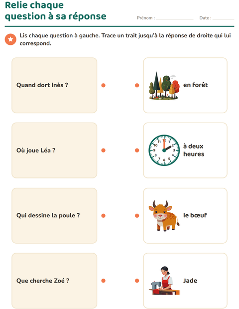 Aperçu de la fiche Les mots interrogatifs pour CP (cours préparatoire)
