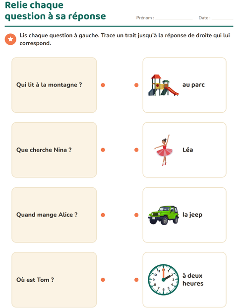 Aperçu de la fiche Les mots interrogatifs pour CP (cours préparatoire)