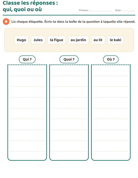 Aperçu de la fiche Les mots interrogatifs pour CP (cours préparatoire)