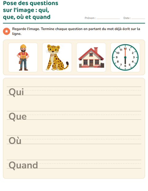 Aperçu de la fiche Les mots interrogatifs pour CE1 (cours élémentaire 1)