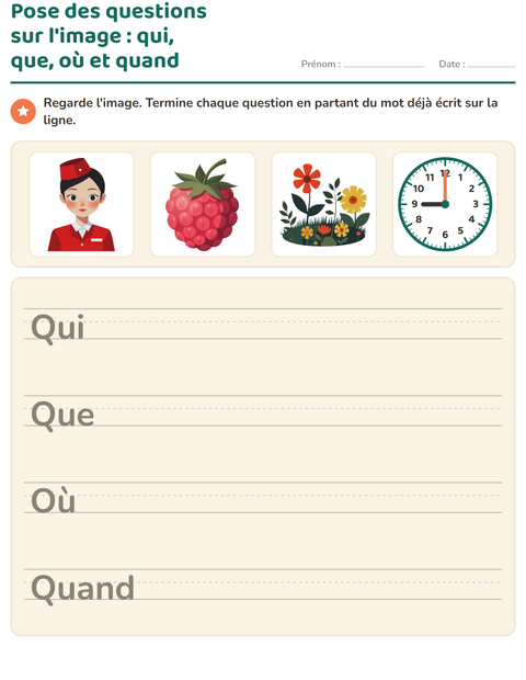 Aperçu de la fiche Les mots interrogatifs pour CE1 (cours élémentaire 1)