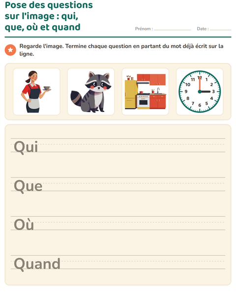 Aperçu de la fiche Les mots interrogatifs pour CE1 (cours élémentaire 1)