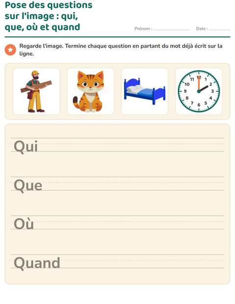 Aperçu de la fiche Les mots interrogatifs pour CE1 (cours élémentaire 1)