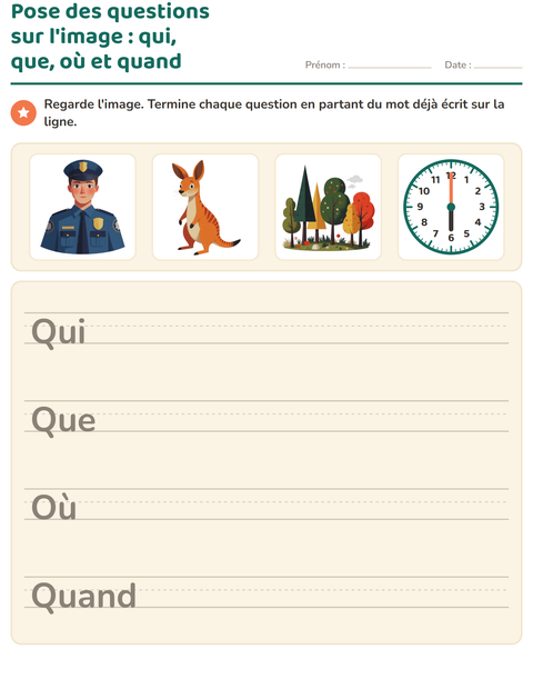 Aperçu de la fiche Les mots interrogatifs pour CE1 (cours élémentaire 1)