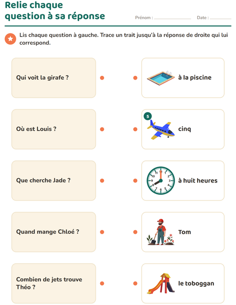 Aperçu de la fiche Les mots interrogatifs pour CP (cours préparatoire)
