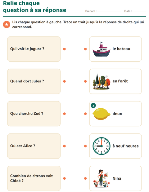 Aperçu de la fiche Les mots interrogatifs pour CP (cours préparatoire)