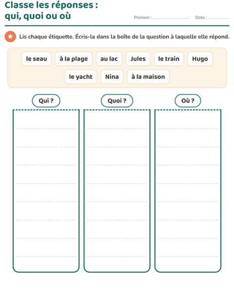 Aperçu de la fiche Les mots interrogatifs pour CP (cours préparatoire)