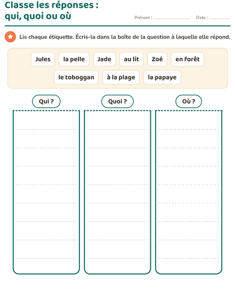 Aperçu de la fiche Les mots interrogatifs pour CP (cours préparatoire)