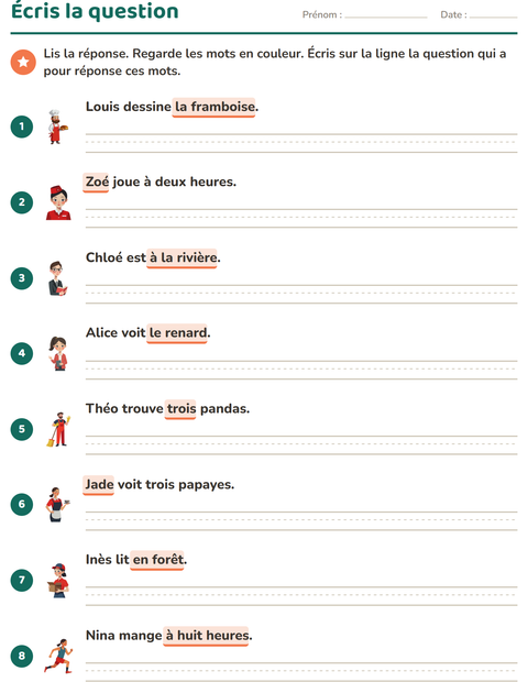 Aperçu de la fiche Les mots interrogatifs pour CE1 (cours élémentaire 1)