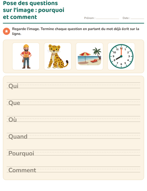 Aperçu de la fiche Les mots interrogatifs pour CE1 (cours élémentaire 1)