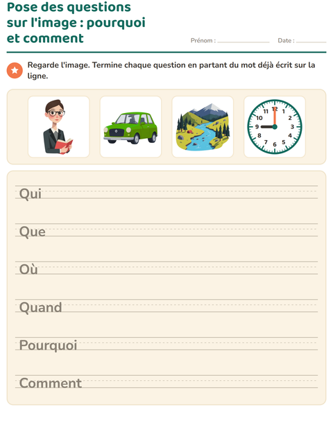 Aperçu de la fiche Les mots interrogatifs pour CE1 (cours élémentaire 1)